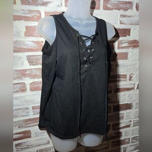 Elegant Charcoal Lace-Up Women's Long Sleeve Top